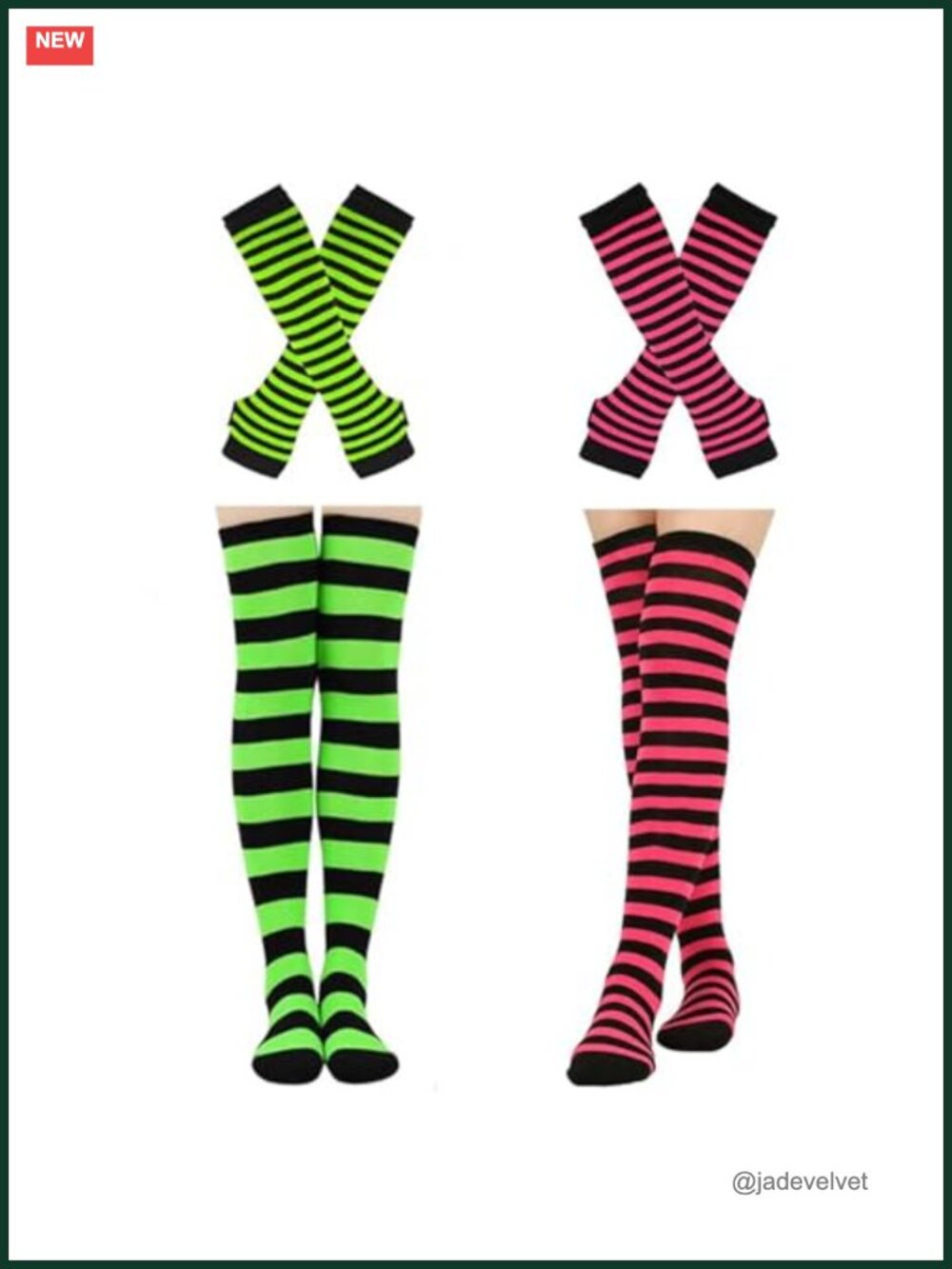 Striped Knee High Socks & Long Fingerless Arm Warmer Gloves Set